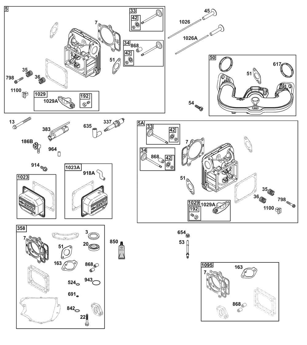 Cylinder Head Group Diagram and Parts List for 40N877-0086-B5  Briggs and Stratton Engine